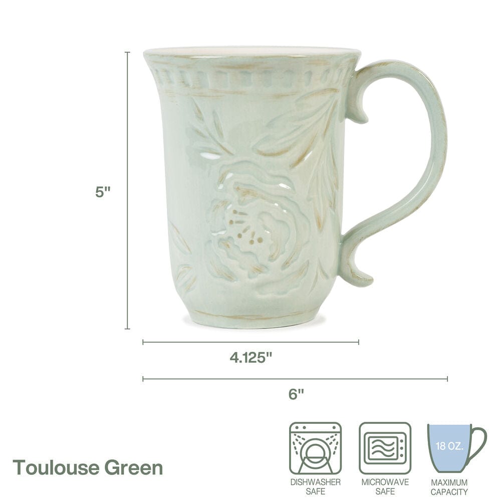 Fitz And Floyd Toulouse Green Set Of 4 Mugs