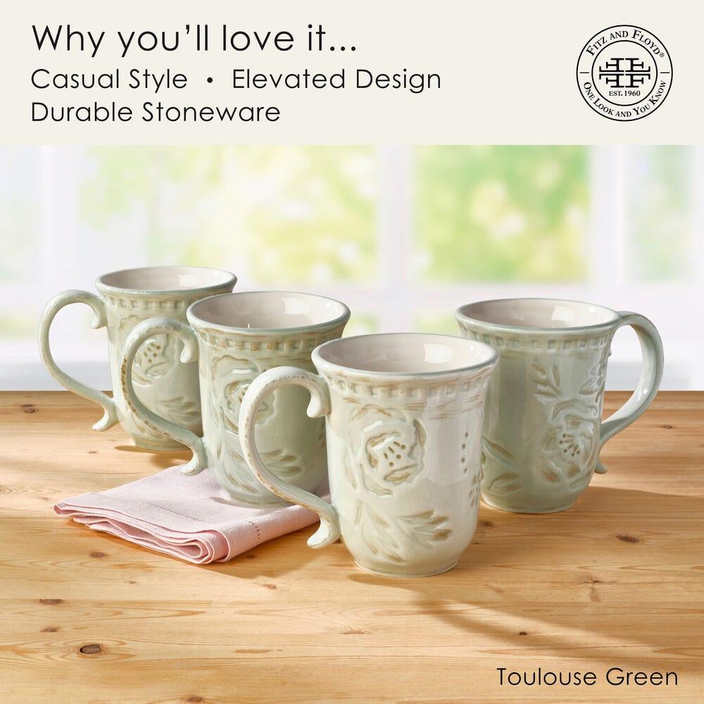 Fitz And Floyd Toulouse Green Set Of 4 Mugs