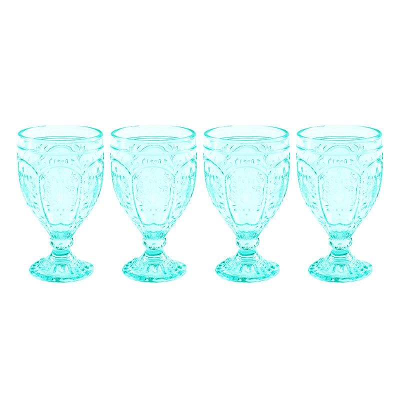 Fitz And Floyd Trestle Goblets Set Of 4 Aqua