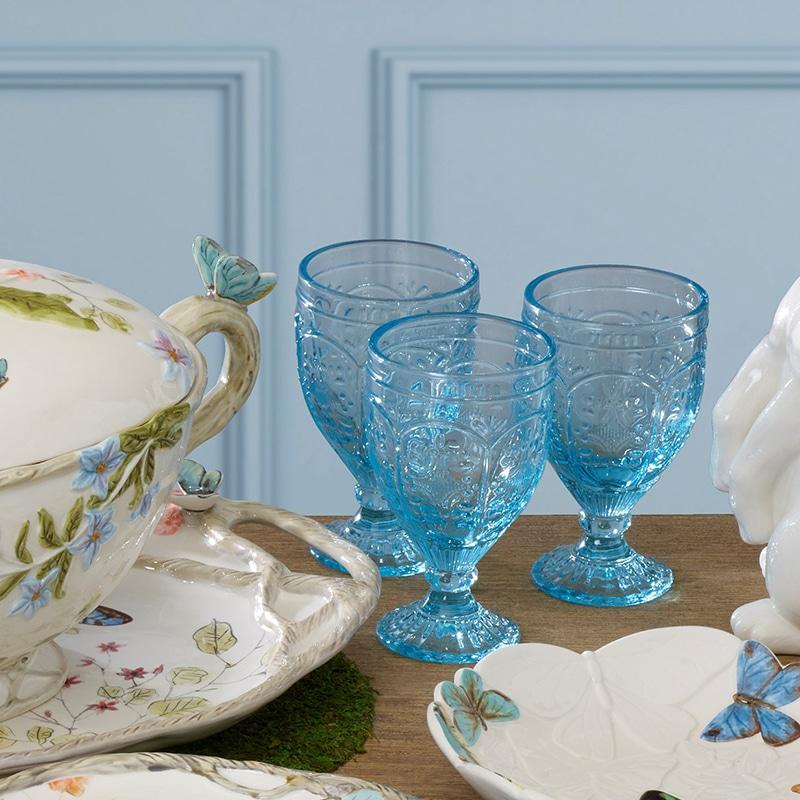 Fitz And Floyd Trestle Goblets Set Of 4 Aqua