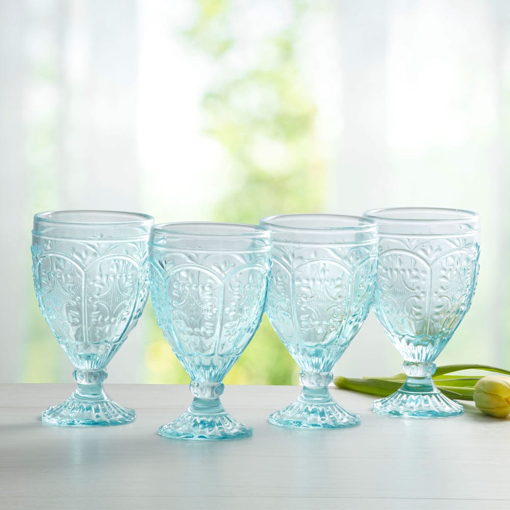 fitz and floyd Trestle Goblets Set of 4 Aqua