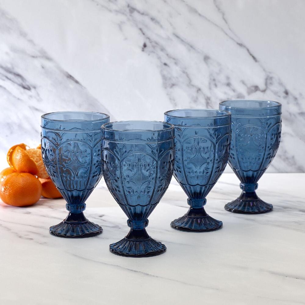 fitz and floyd Trestle Goblets Set of 4 Indigo
