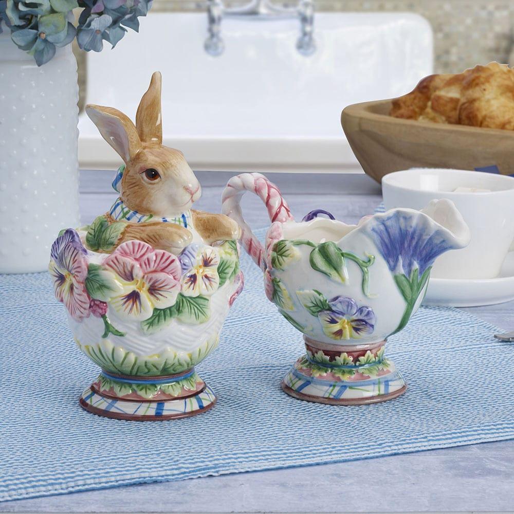 fitz and floyd Halcyon Rabbit Sugar and Creamer Set