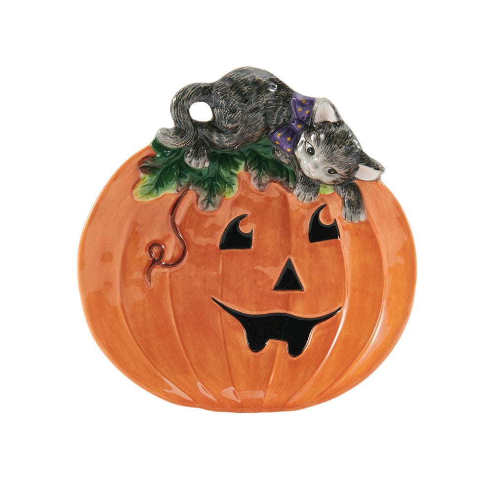 Fitz And Floyd Halloween Kitty And Pumpkin Figural Snack Plate