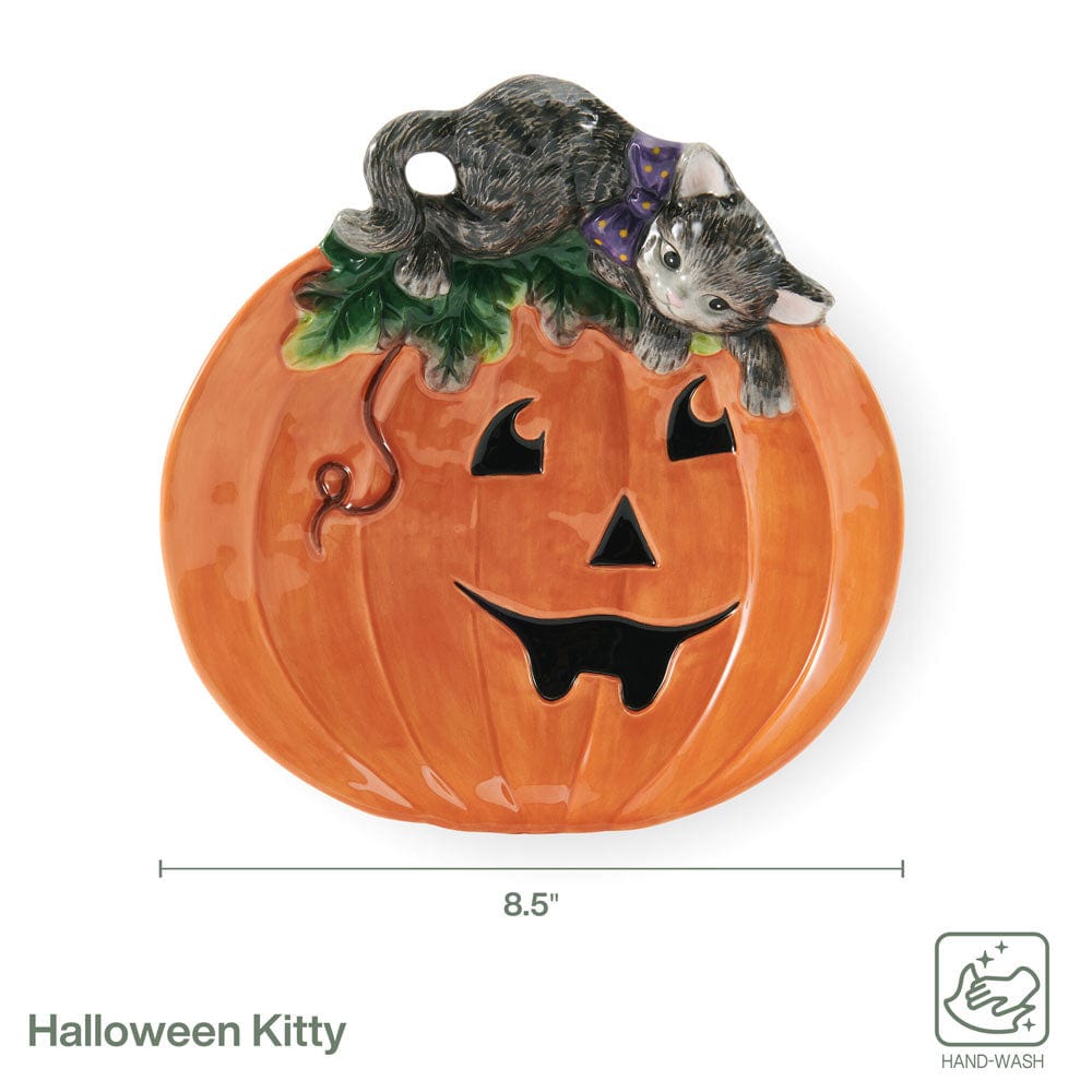 Fitz And Floyd Halloween Kitty And Pumpkin Figural Snack Plate