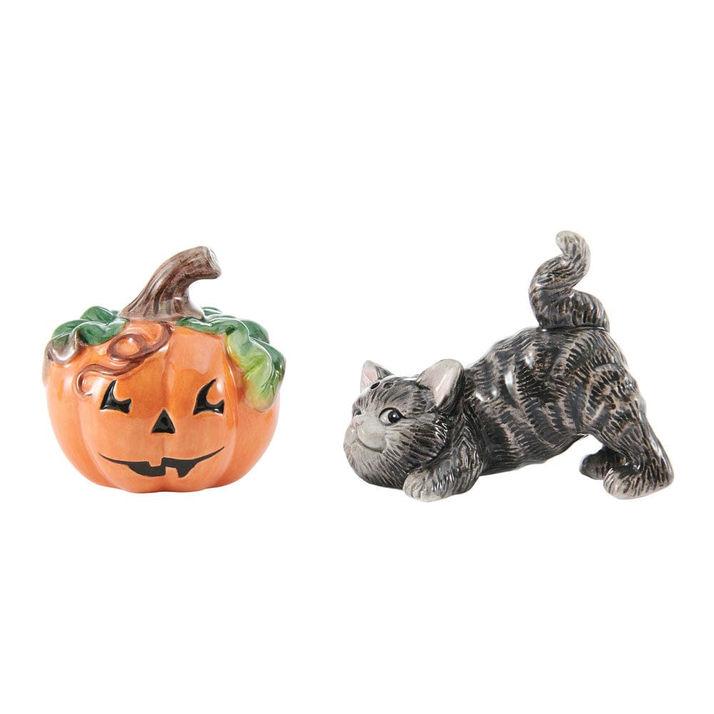 Fitz And Floyd Halloween Kitty And Pumpkin Salt And Pepper Set