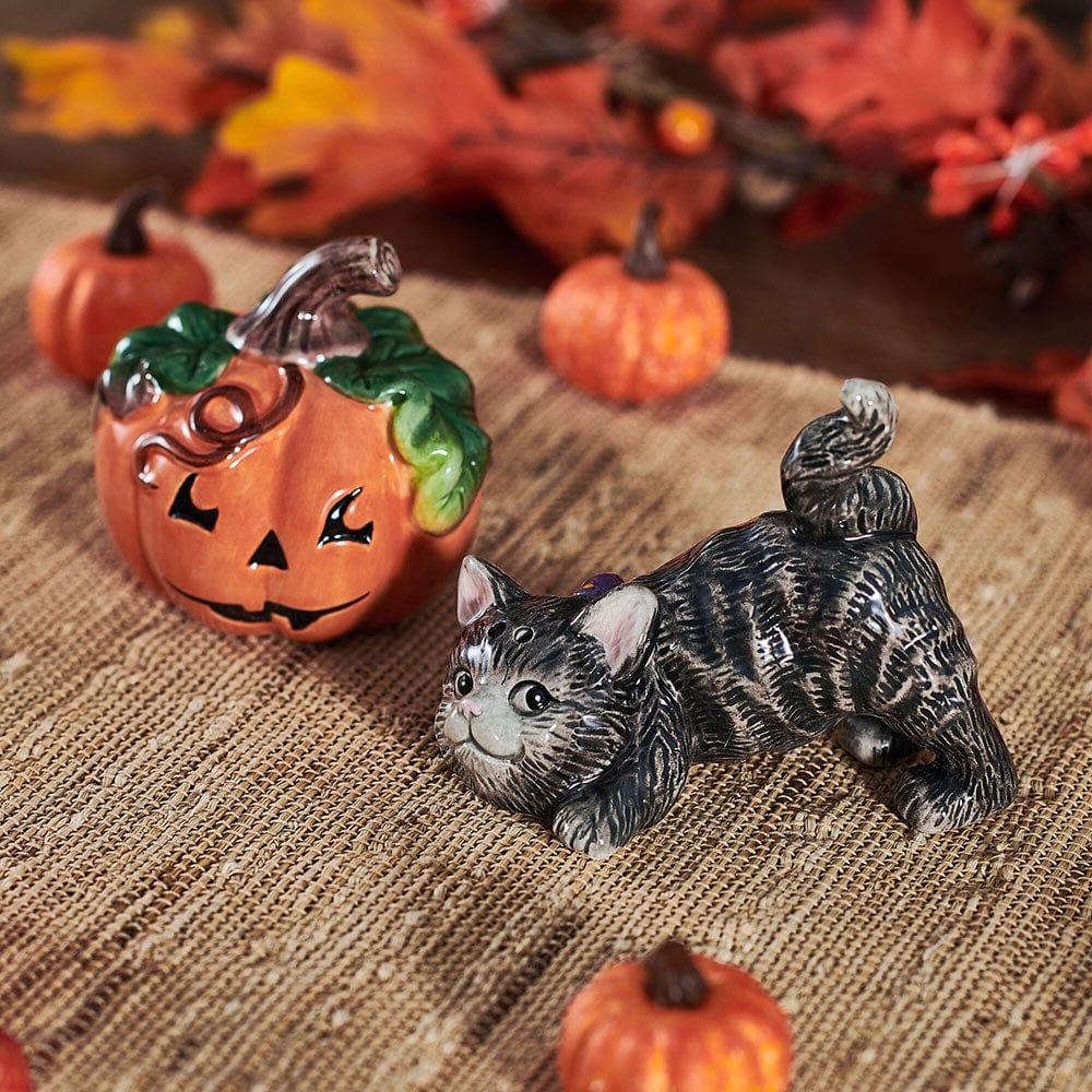Fitz And Floyd Halloween Kitty And Pumpkin Salt And Pepper Set