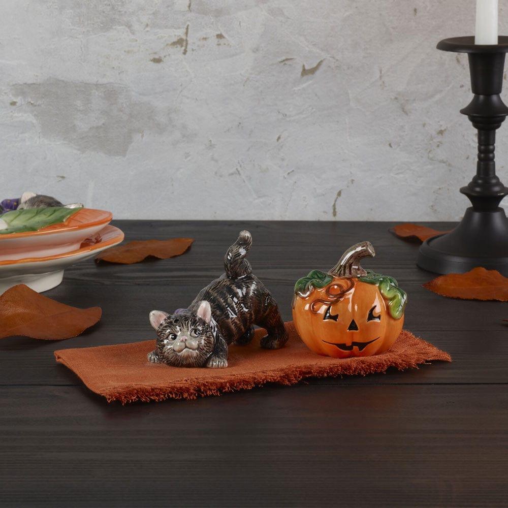 fitz and floyd Halloween Kitty and Pumpkin Salt and Pepper Set