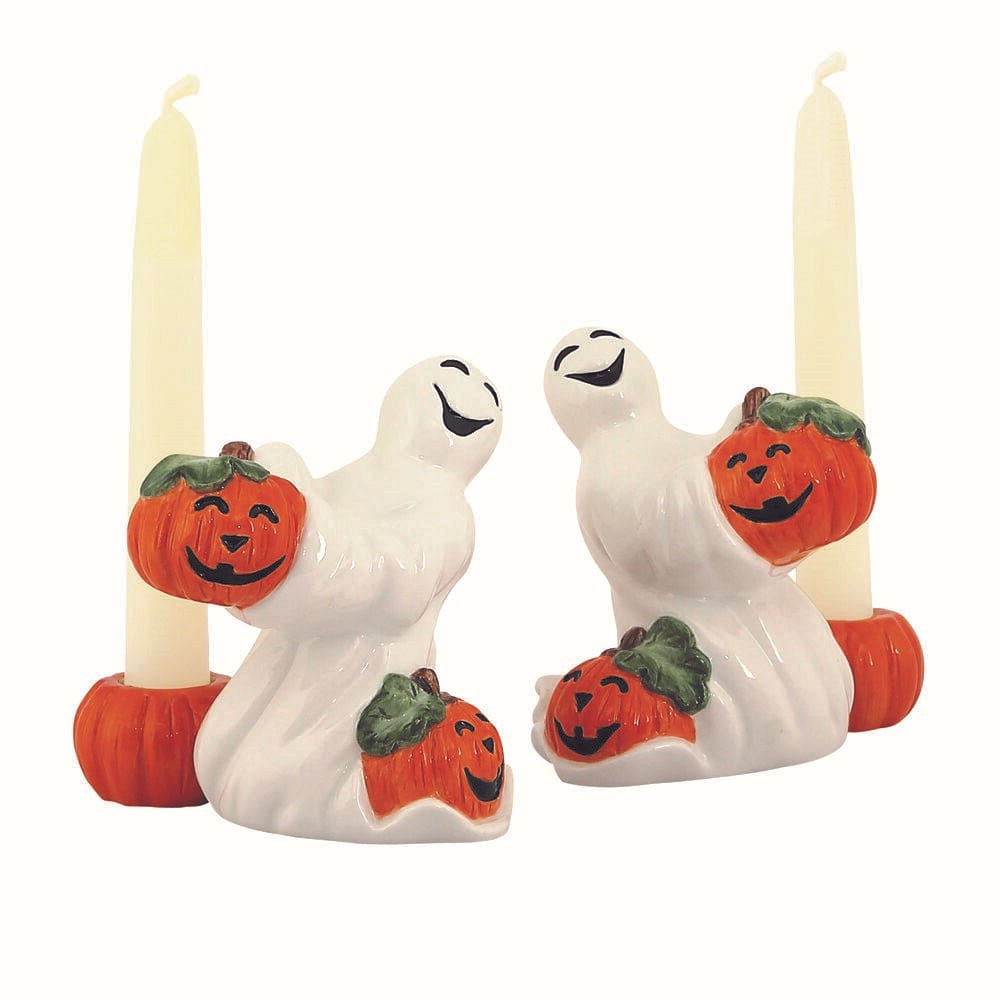Fitz And Floyd Halloween Pumpkin And Ghost Candleholders Set Of 2