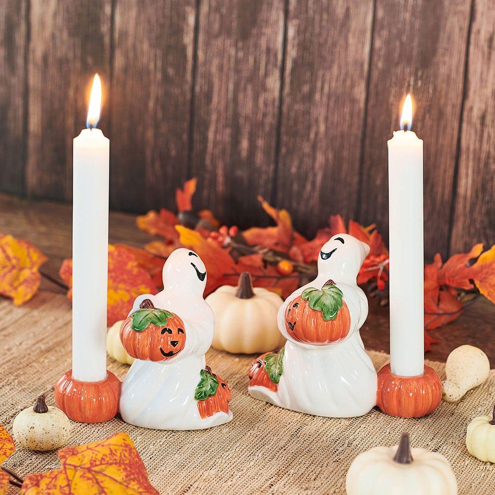 Fitz And Floyd Halloween Pumpkin And Ghost Candleholders Set Of 2