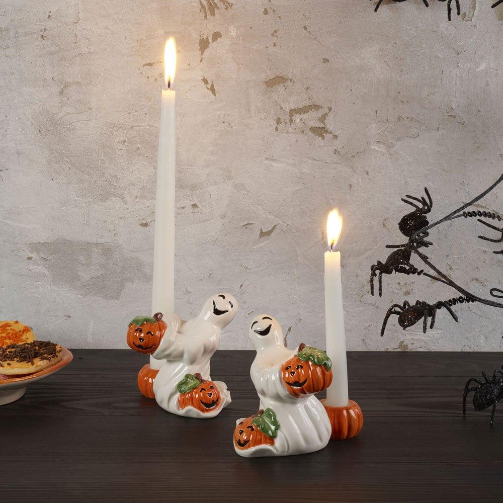 fitz and floyd Halloween Pumpkin and Ghost Candleholders Set of 2