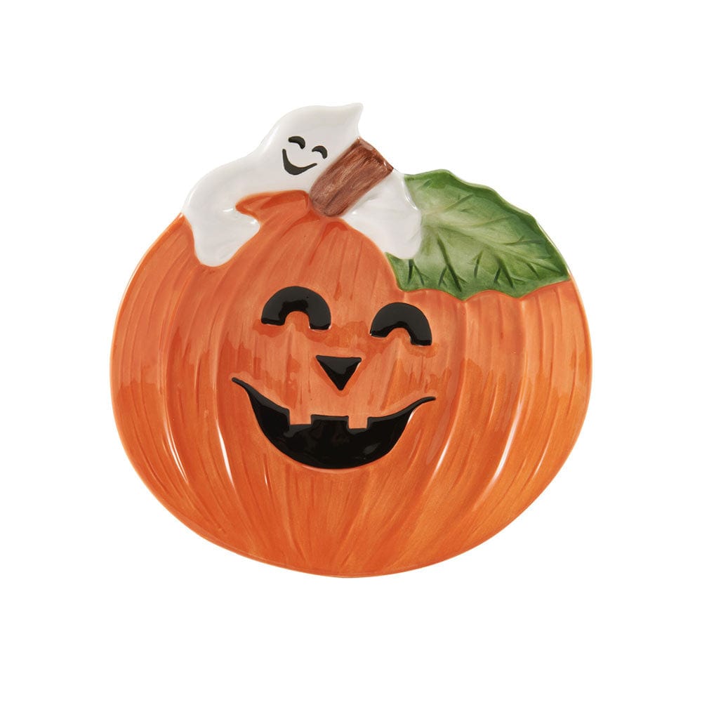 Fitz And Floyd Halloween Pumpkin And Ghost Figural Snack Plate