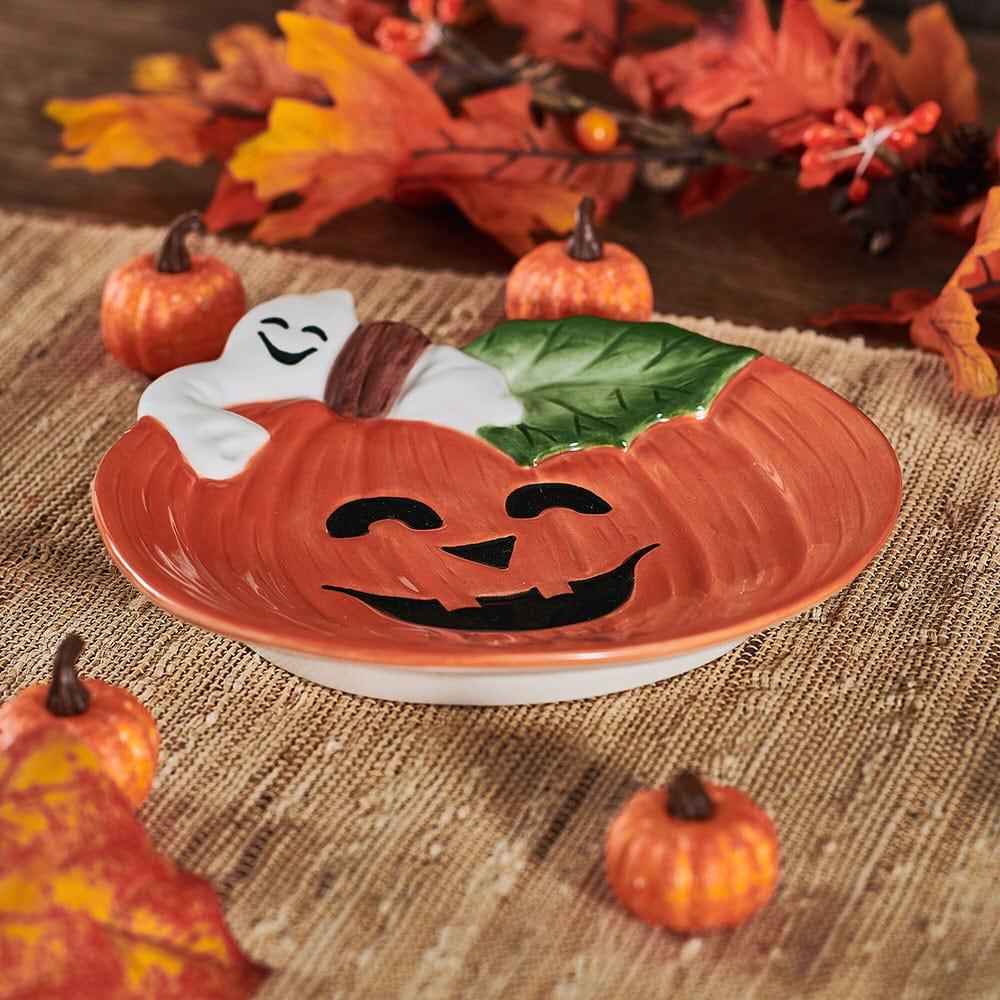 Fitz And Floyd Halloween Pumpkin And Ghost Figural Snack Plate