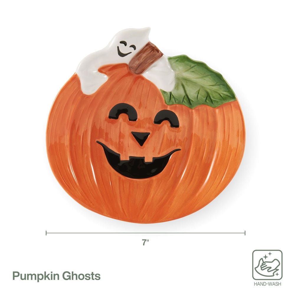 Fitz And Floyd Halloween Pumpkin And Ghost Figural Snack Plate