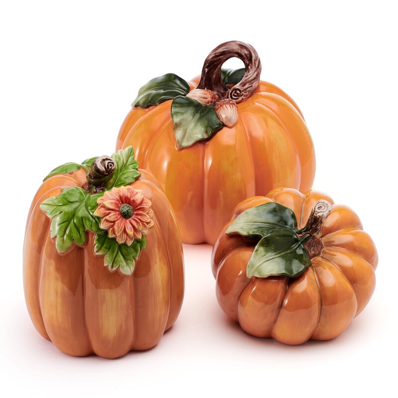 Fitz And Floyd Harvest Halloween Set Of 3 Pumpkin Figurines