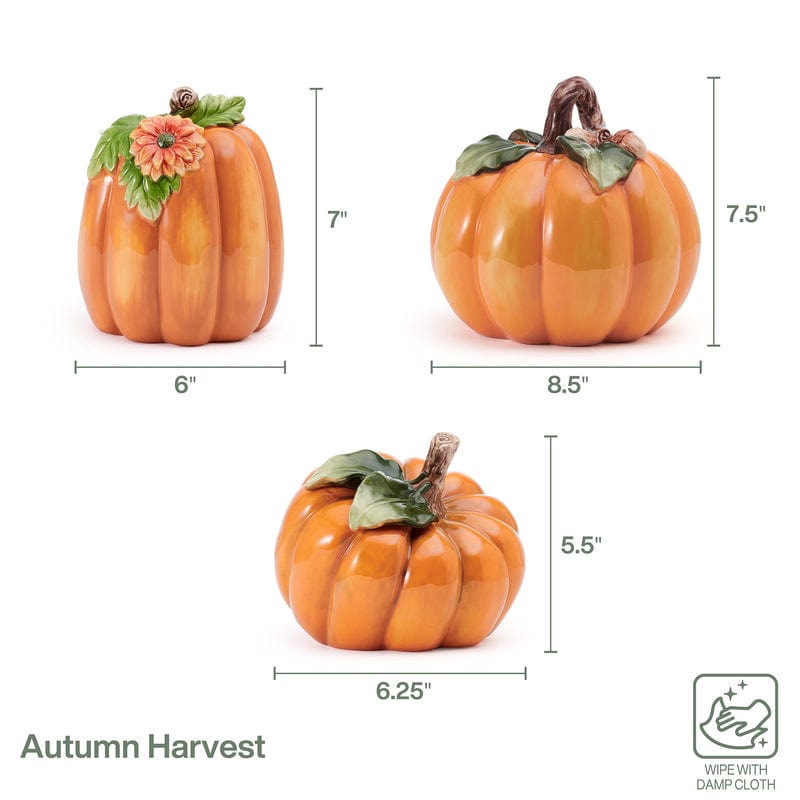 Fitz And Floyd Harvest Halloween Set Of 3 Pumpkin Figurines
