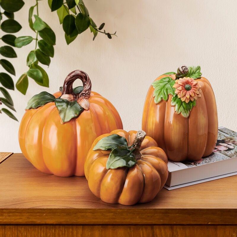 Fitz And Floyd Harvest Halloween Set Of 3 Pumpkin Figurines