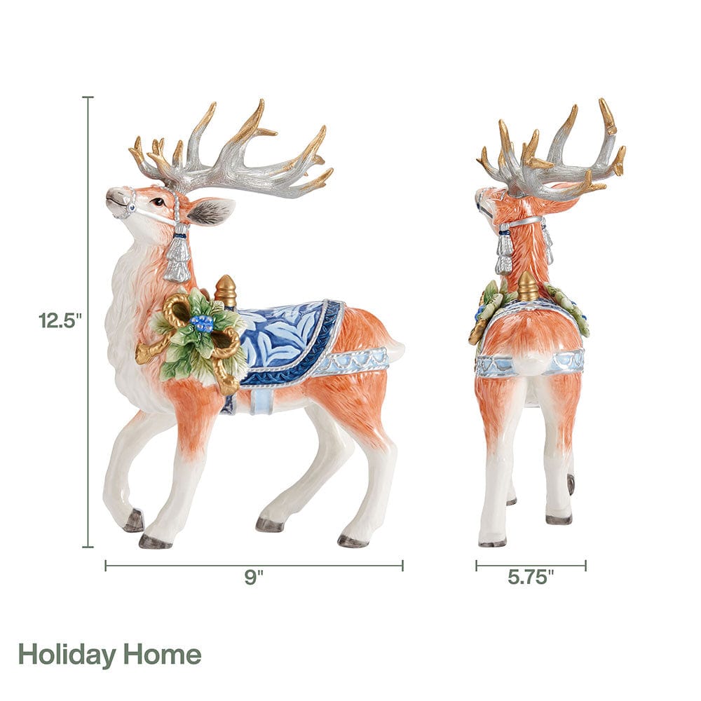 Fitz And Floyd Holiday Home Blue Deer Figurine 12.5 IN