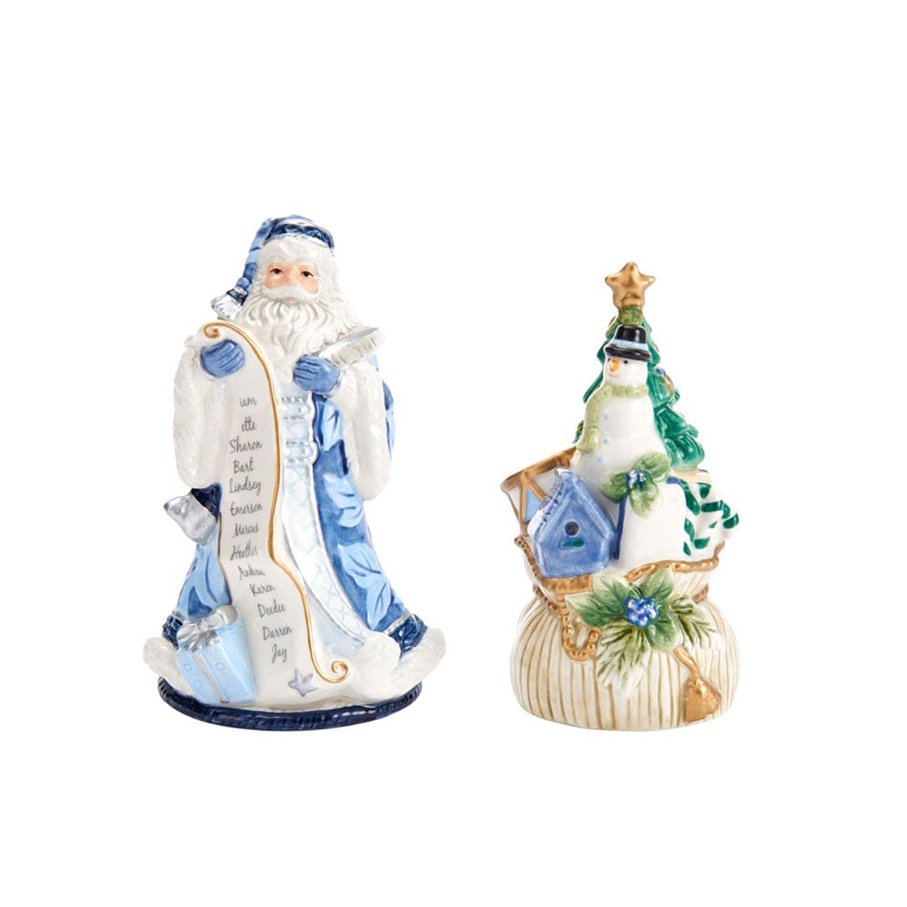 Fitz And Floyd Holiday Home Blue Santa Salt And Pepper Set