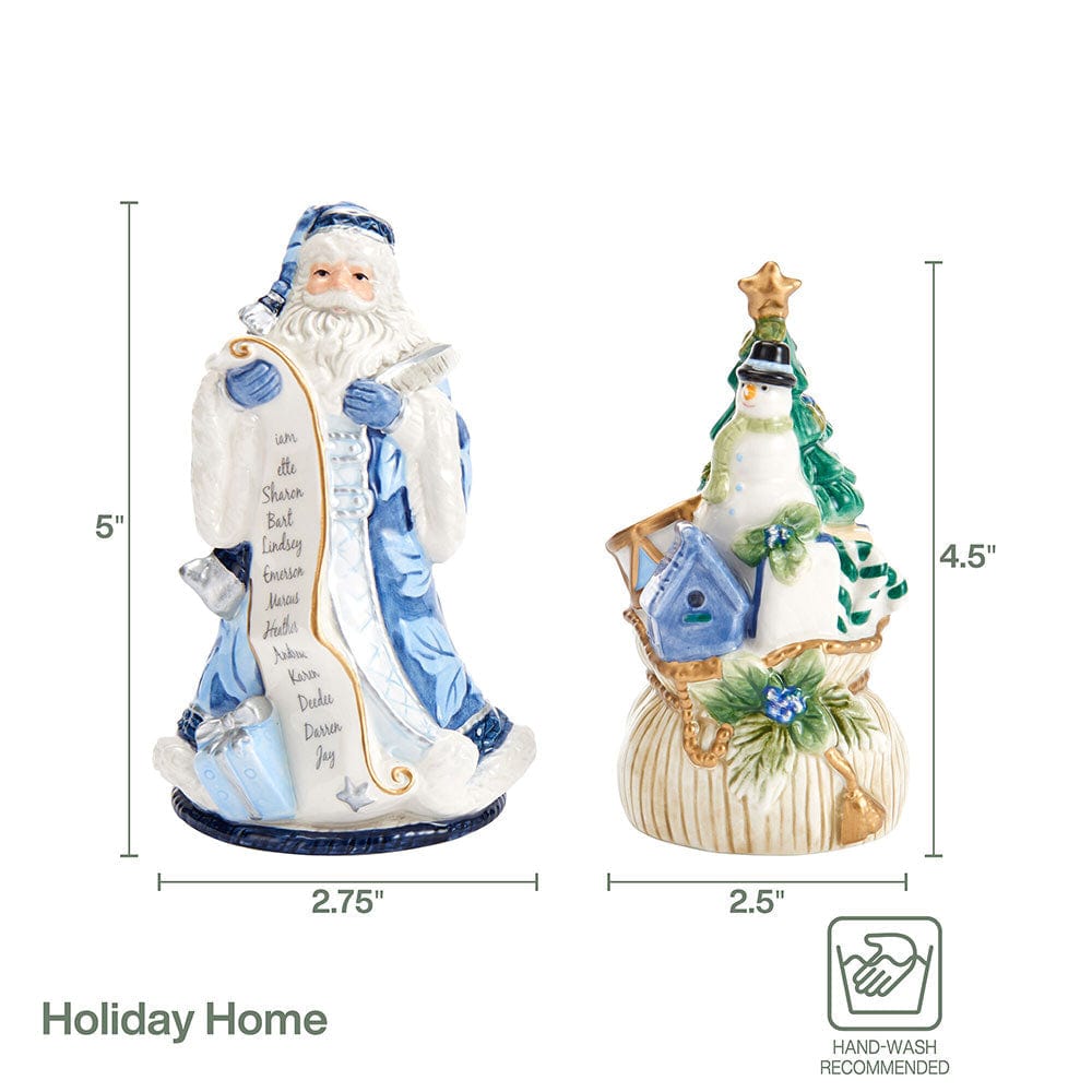 Fitz And Floyd Holiday Home Blue Santa Salt And Pepper Set