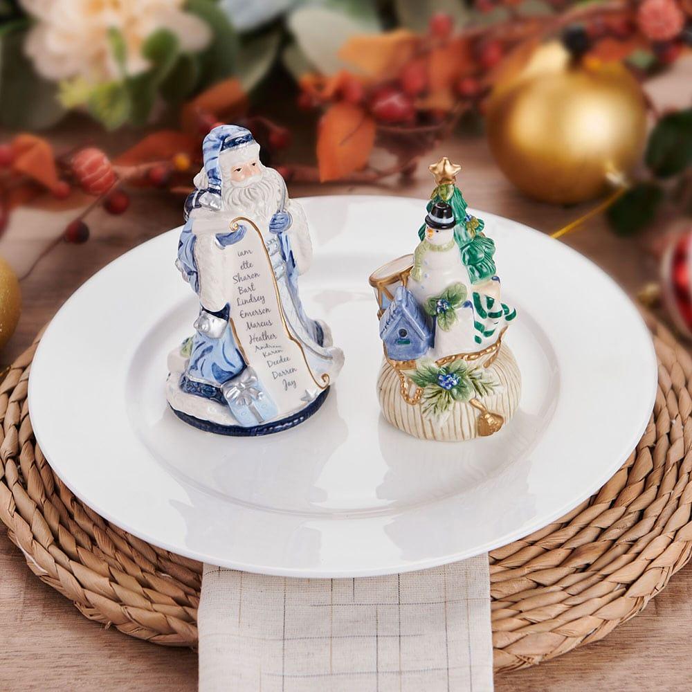 fitz and floyd Holiday Home Blue Santa Salt and Pepper Set