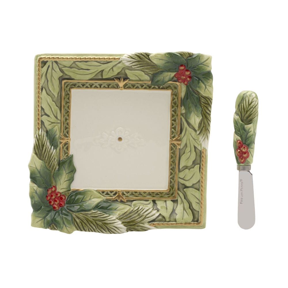 Fitz And Floyd Holiday Home Green Appetizer Plate And Spreader Set