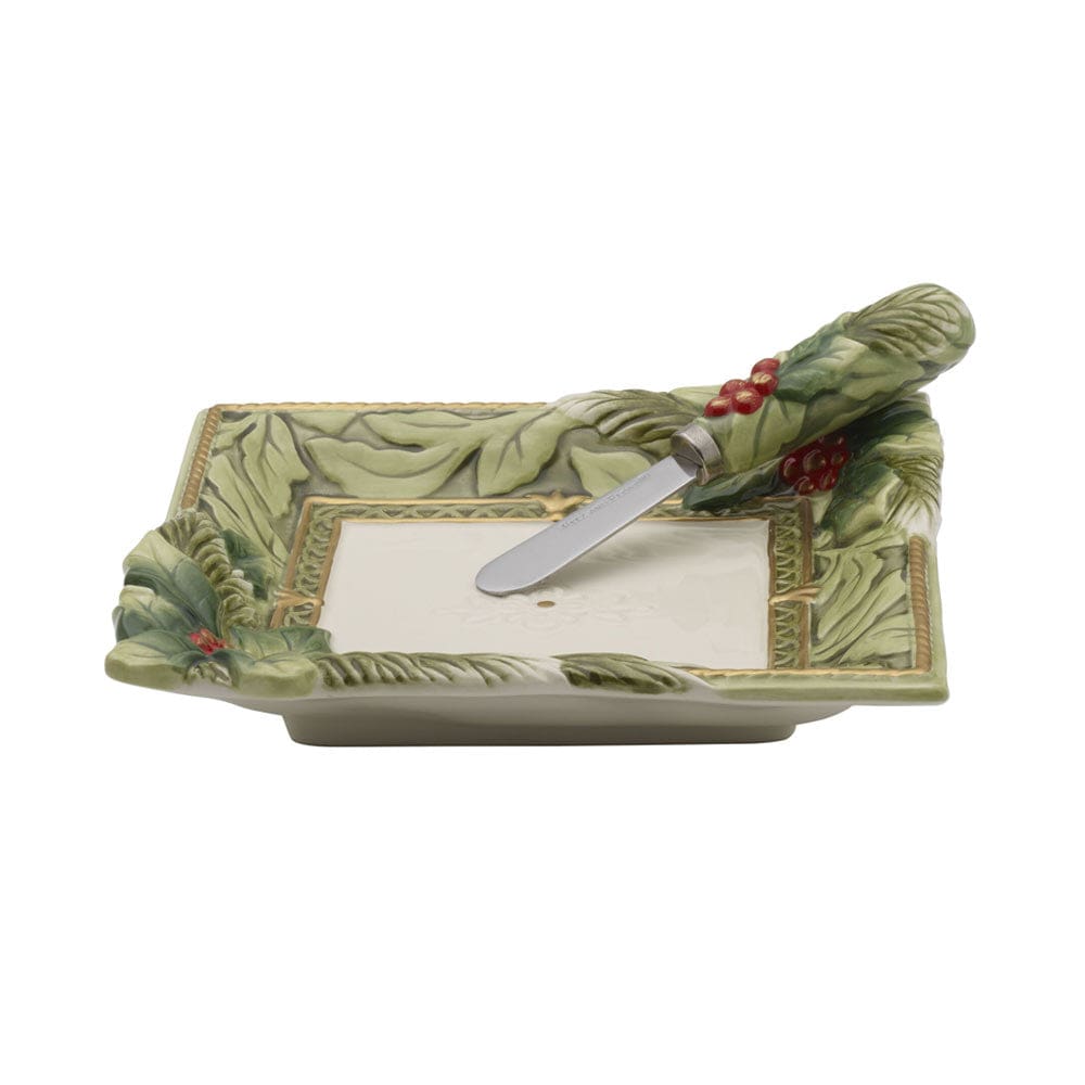 Fitz And Floyd Holiday Home Green Appetizer Plate And Spreader Set
