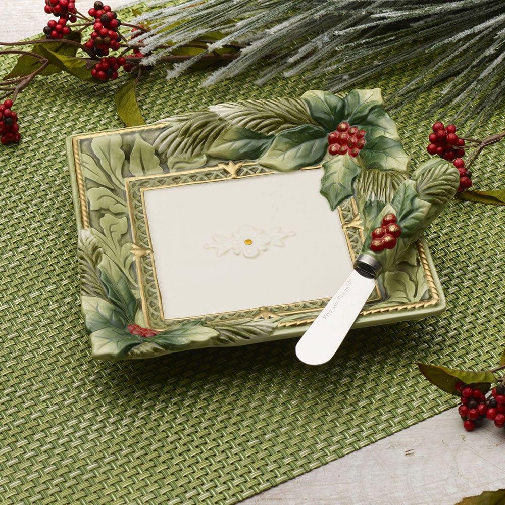 fitz and floyd Holiday Home Green Appetizer Plate and Spreader Set