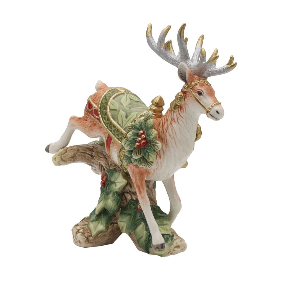 Fitz And Floyd Holiday Home Green Landing Deer Candleholder