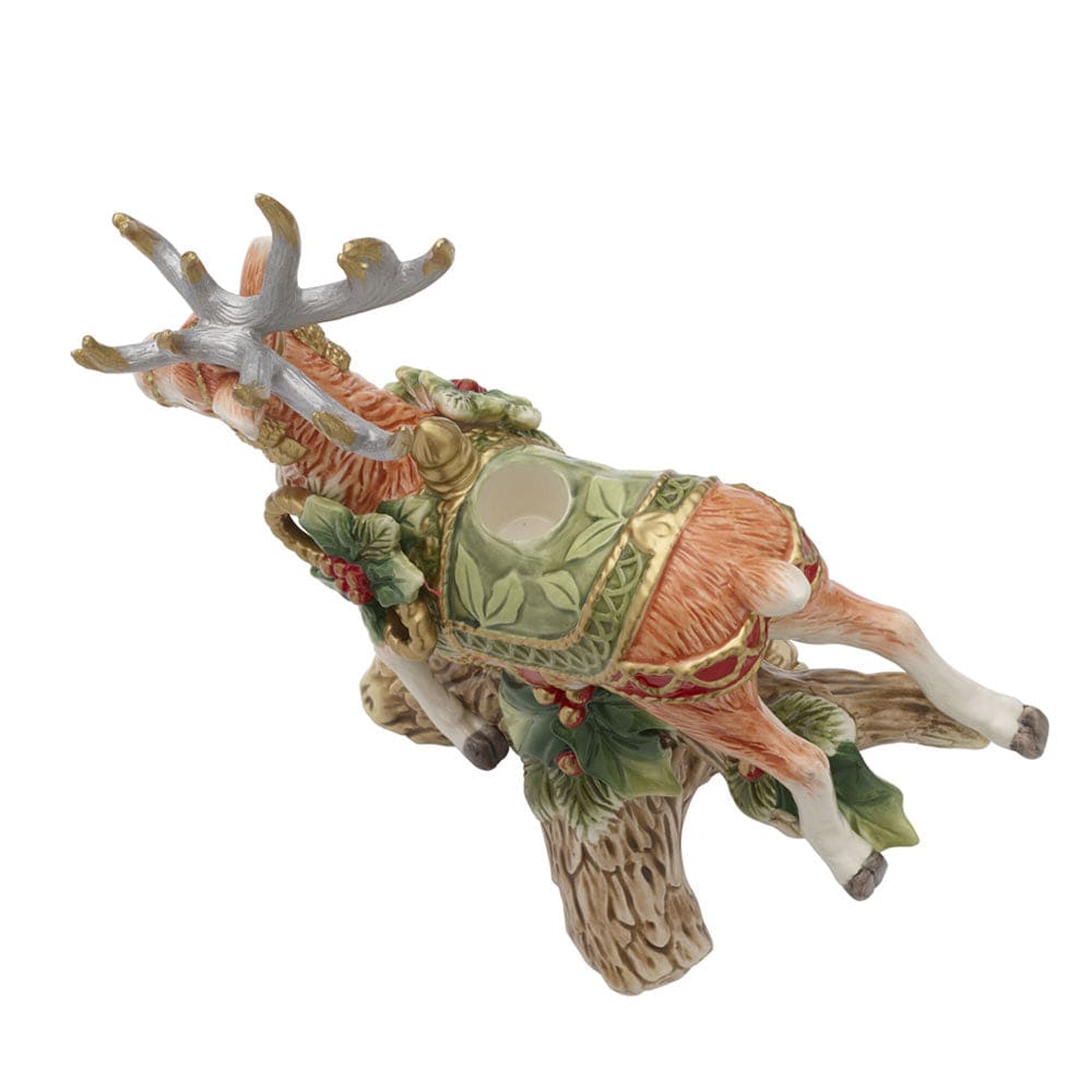 Fitz And Floyd Holiday Home Green Landing Deer Candleholder