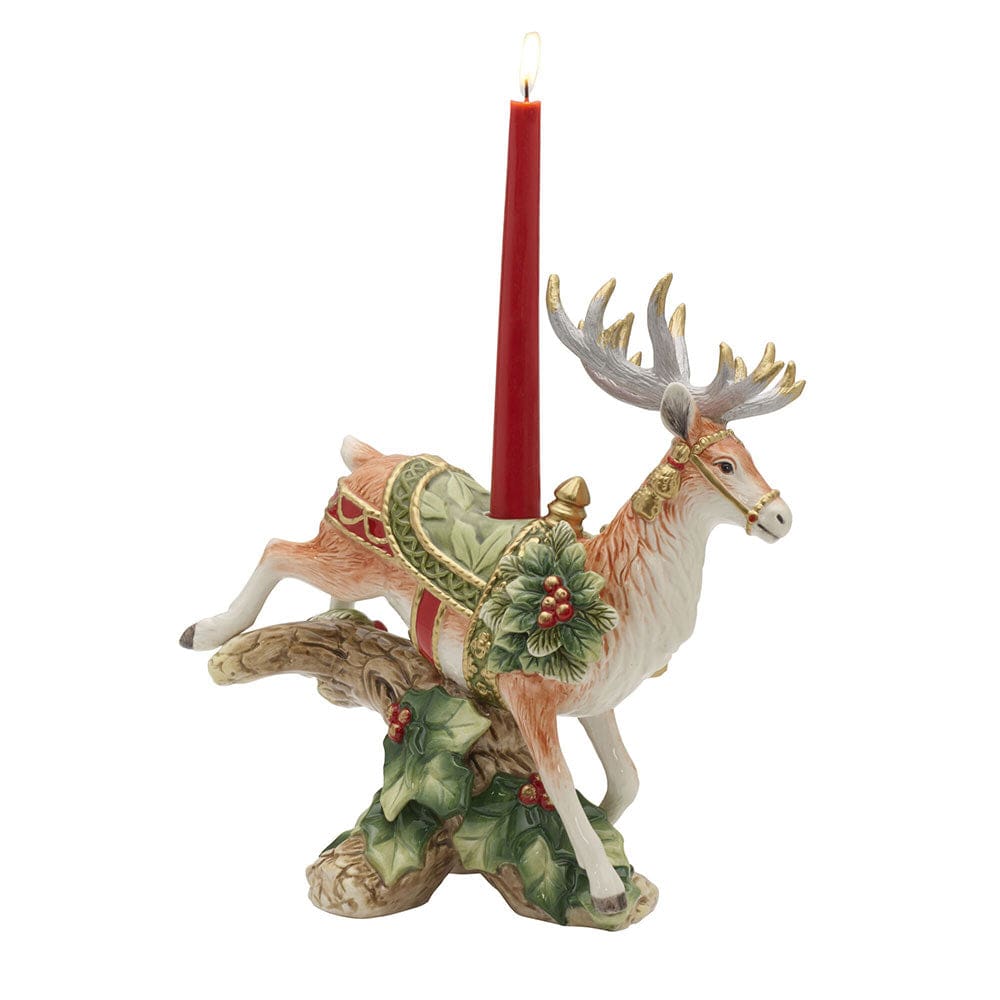 Fitz And Floyd Holiday Home Green Landing Deer Candleholder