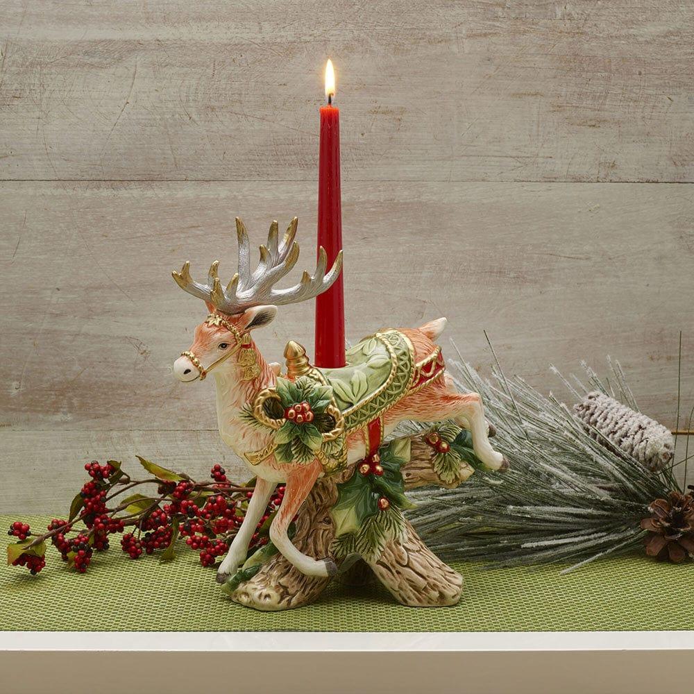 fitz and floyd Holiday Home Green Landing Deer Candleholder