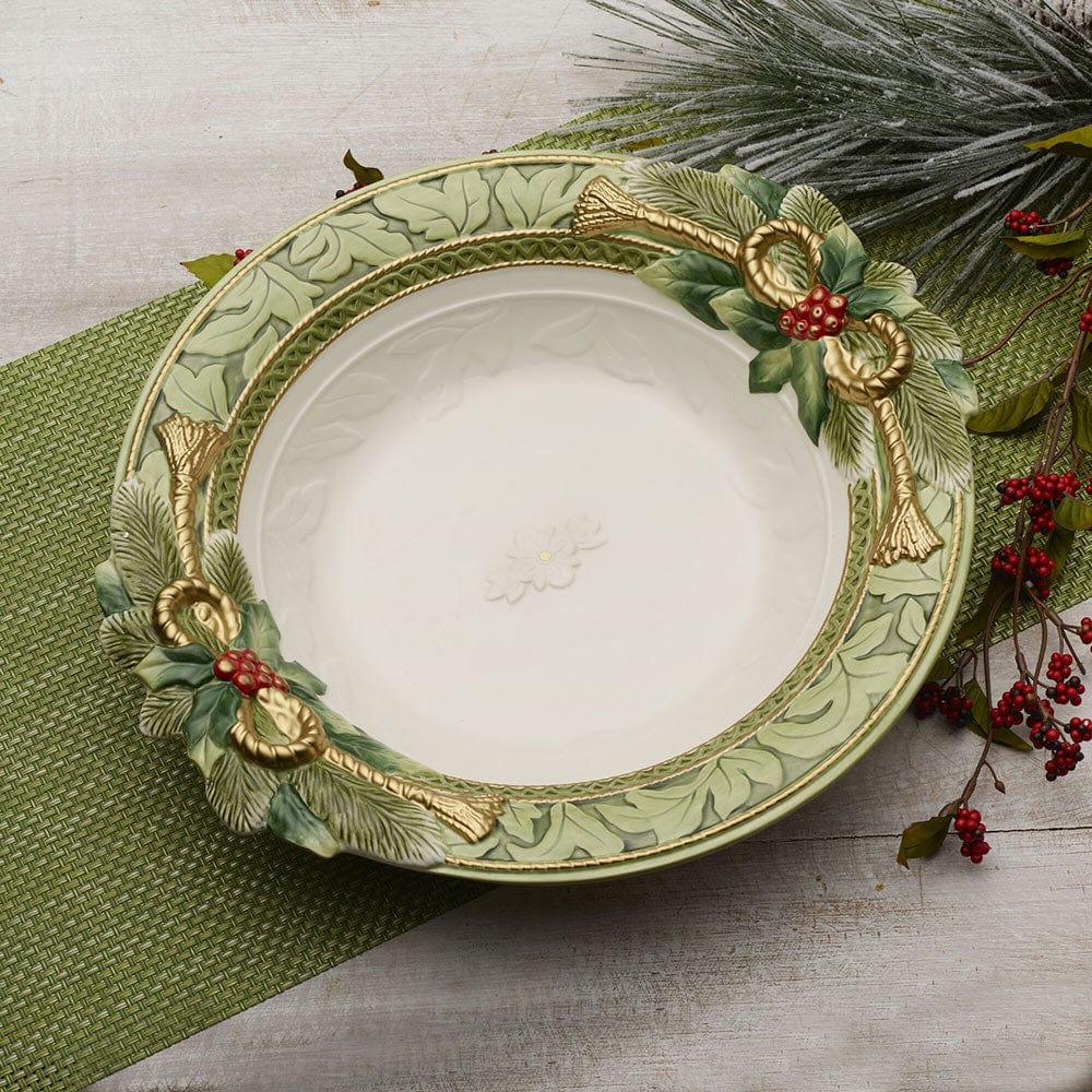fitz and floyd Holiday Home Green Large Serving Bowl