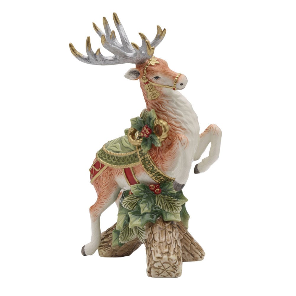 Fitz And Floyd Holiday Home Green Leaping Deer Candleholder