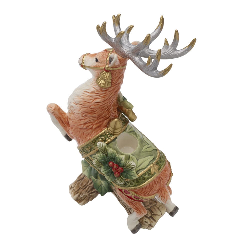 Fitz And Floyd Holiday Home Green Leaping Deer Candleholder