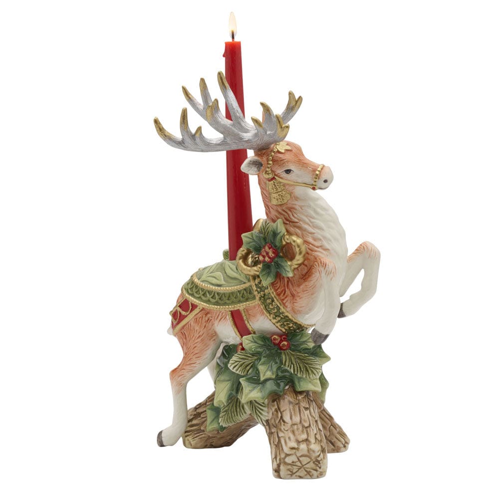 Fitz And Floyd Holiday Home Green Leaping Deer Candleholder