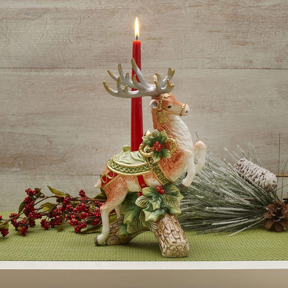 fitz and floyd Holiday Home Green Leaping Deer Candleholder