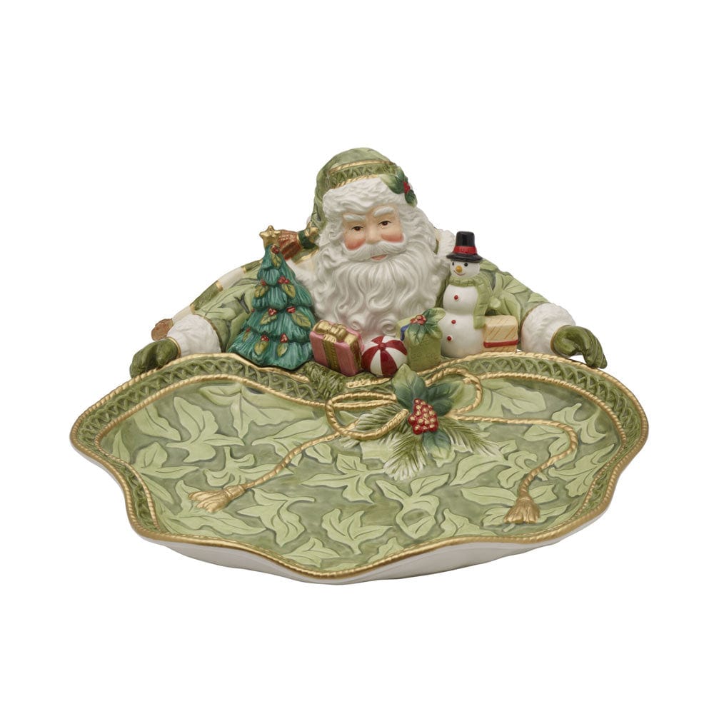 Fitz And Floyd Holiday Home Green Santa Serving Bowl