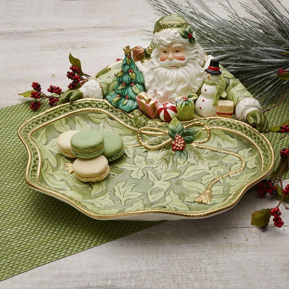 fitz and floyd Holiday Home Green Santa Serving Bowl