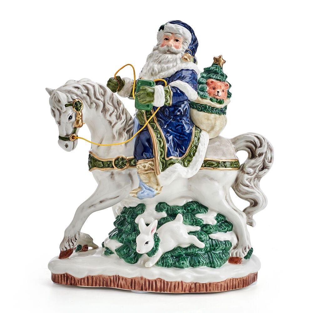 Fitz And Floyd Holiday Musical Blue Santa On Horse Figurine 7.75 IN