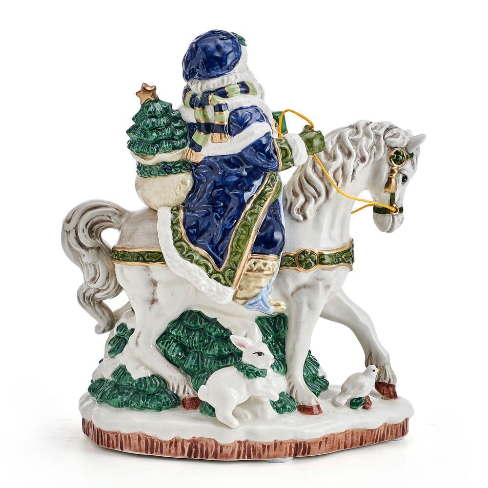 Fitz And Floyd Holiday Musical Blue Santa On Horse Figurine 7.75 IN