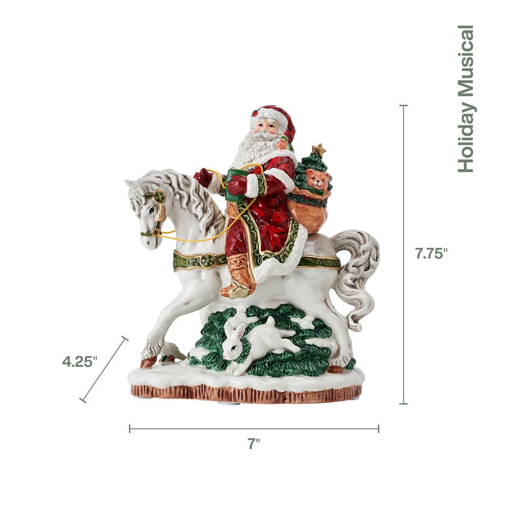 Fitz And Floyd Holiday Musical Santa On Horse Figurine 7.75 IN