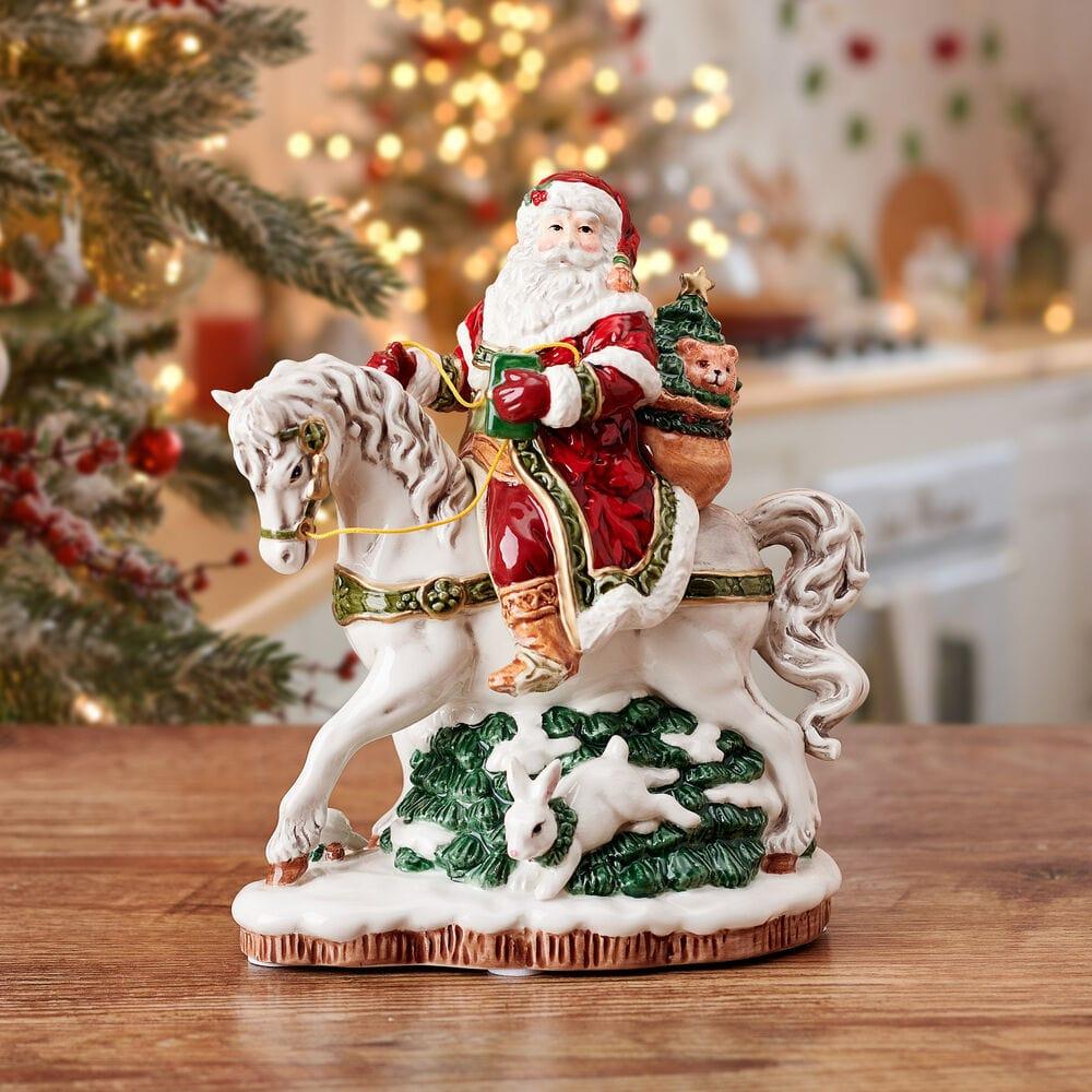 fitz and floyd Holiday Musical Santa on Horse Figurine 7.75 IN