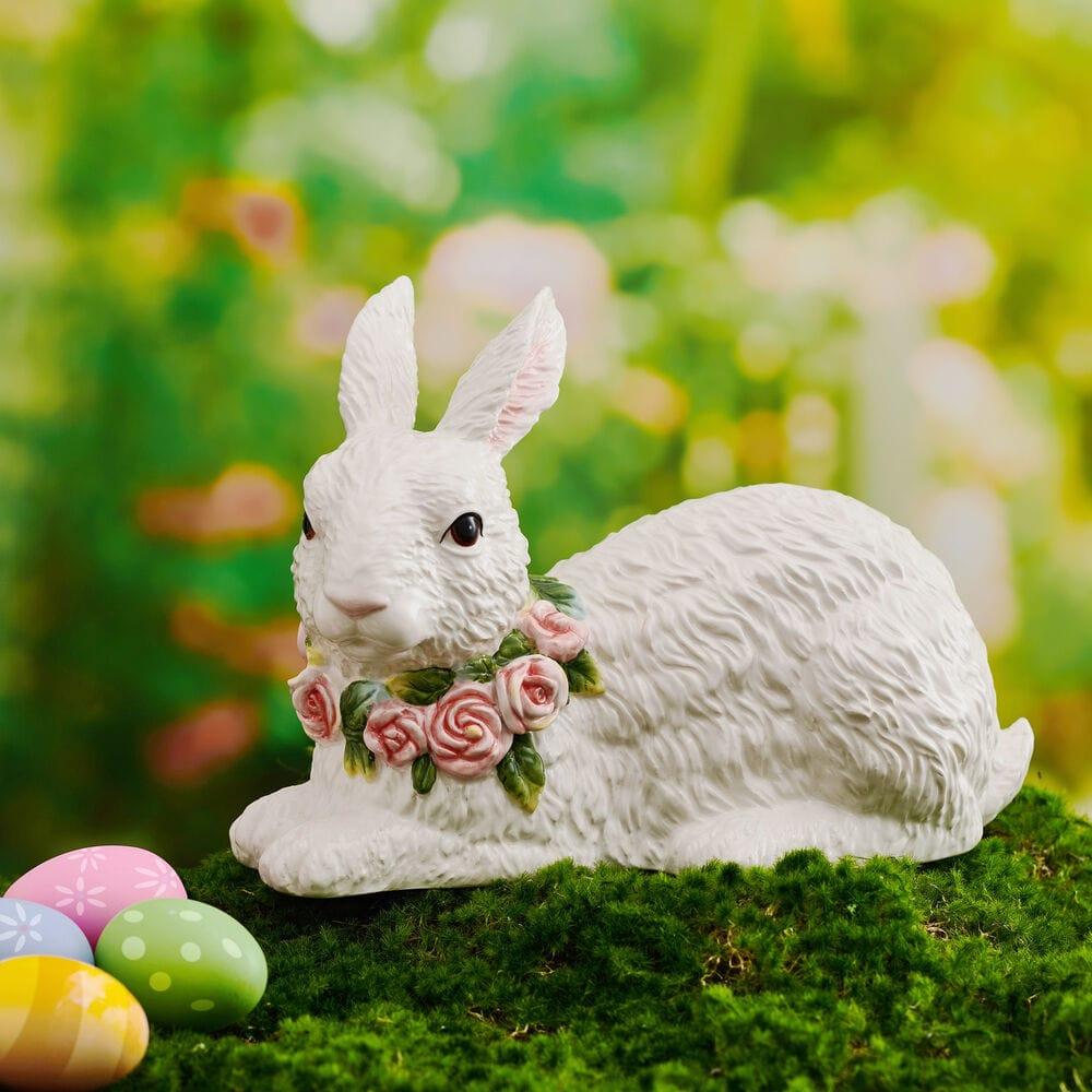 fitz and floyd La Fleur Rabbit Figurine Resting 10.75 IN