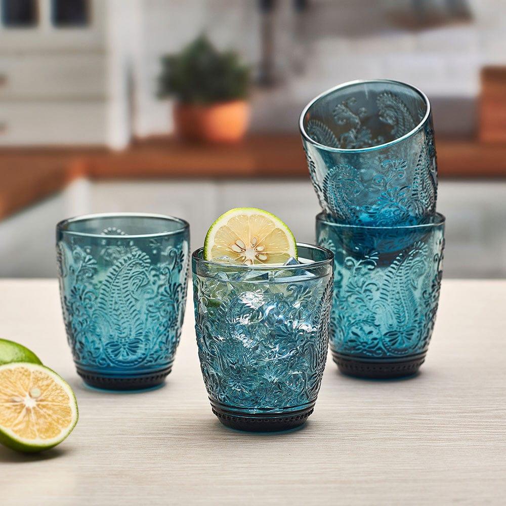 fitz and floyd Maddi Double Old Fashioned Glasses Set of 4 Indigo