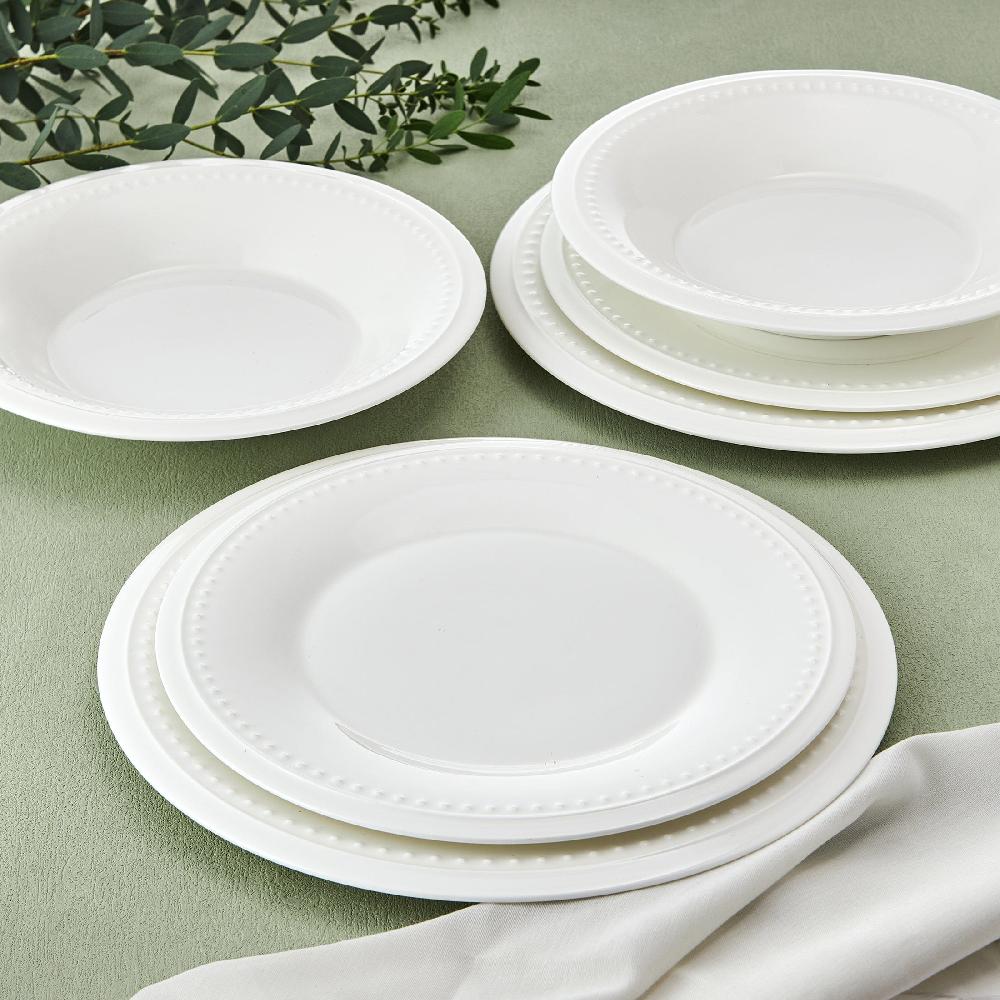 Fitz And Floyd Nevaeh White Classic Bead 24 Piece Dinnerware Set Service For 8