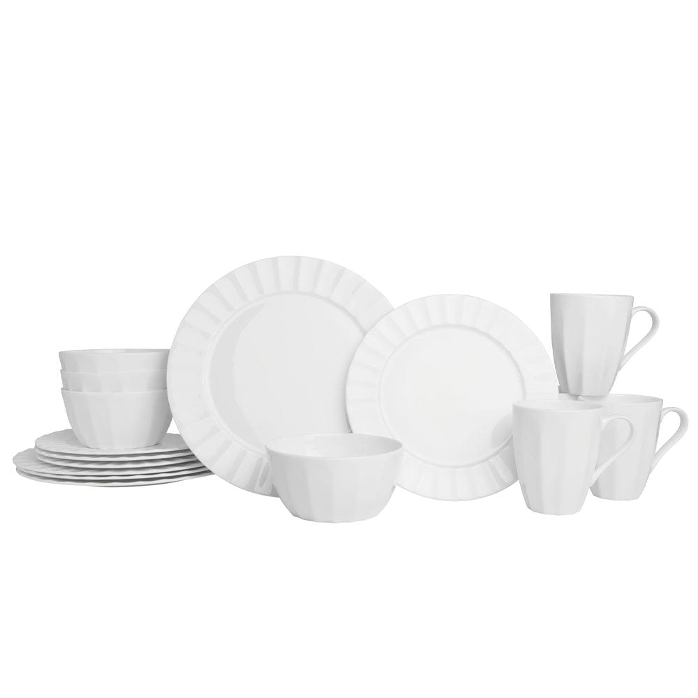 Fitz And Floyd Nevaeh White Fluted 16 Piece Dinnerware Set Service For 4