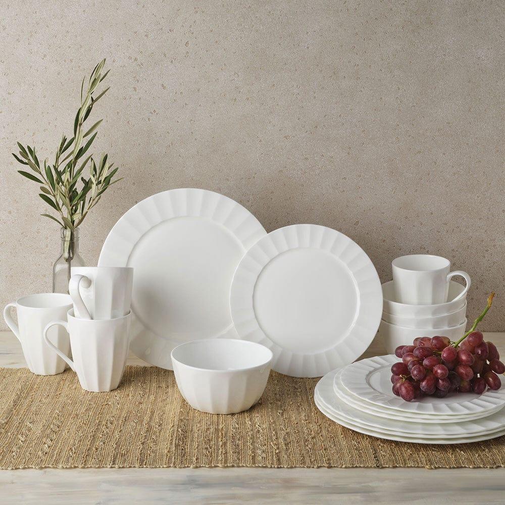 Fitz And Floyd Nevaeh White Fluted 16 Piece Dinnerware Set Service For 4