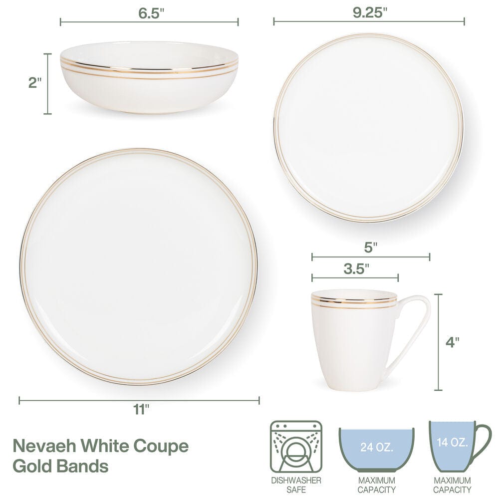 Fitz And Floyd Nevaeh White Gold Bands 16 Piece Dinnerware Set Service For 4