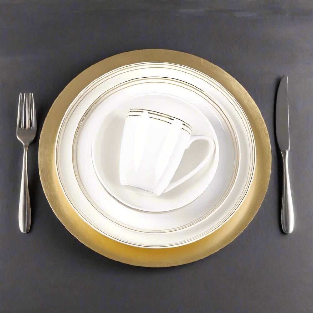 fitz and floyd Nevaeh White Gold Bands 16 Piece Dinnerware Set Service For 4